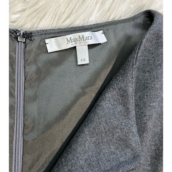 Max Mara Gray Split-Neck Shift Sheath Dress 100% Virgin Wool Lined SZ 44 US 10 - Picture 3 of 13